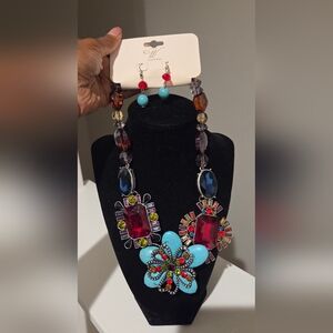 Multicolor Statement Pendant Necklace with Turquoise Accents